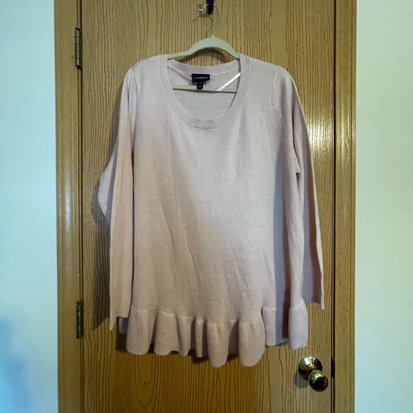 Light pink crew neck sweater with bottom ruffle trim - Picture 2 of 7